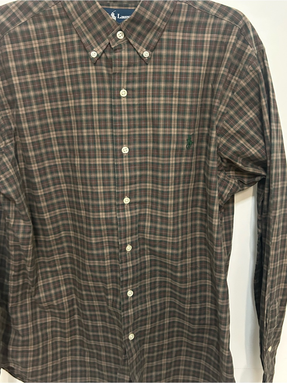 Ralph Lauren Brown and Green Plaid Button-Down Shirt